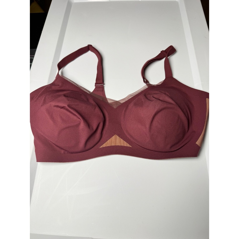 Honeylove Crossover Bra Womens M+ Burgundy Wireless LiftWear Mesh Smooth